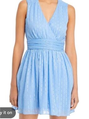 Aqua Sleeveless Light Blue V-Neck Party Dress with Silver Size Medium
